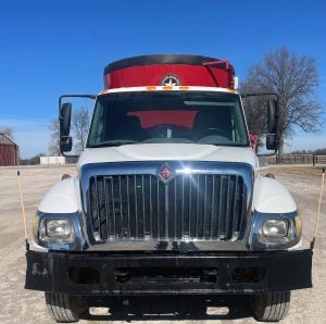 Mixer Truck Build - Front View of International Heavy Duty Truck with Meyer Mixer Mounted to Chassis