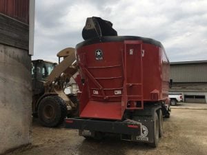 Excavator Loading Custom Meyer Feed Mixer Truck